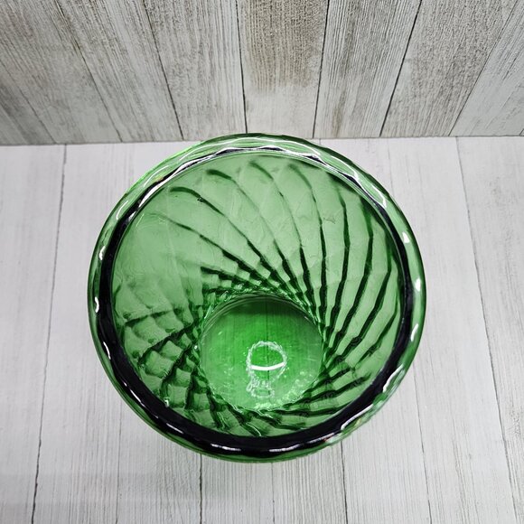 Vintage Green Glass Flower Vase Swirl Pattern Hourglass Shaped 8'' Tall - Picture 4 of 7